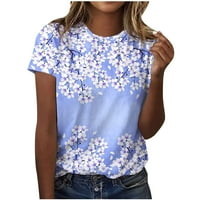Женски летни тениски с къс ръкав кръгла шия флорална отпечатана туника тийнейджъри модерни ежедневни върхове блуза x-голям