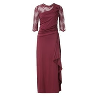 BDFZL жени огласяват клирънс женски тенденции дълга рокля дантела сплайсиране на среден ръкав вечерна рокля червен xl