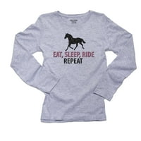 Яжте, спите, Ride Repeat - Pink & Black Horse Женски сива тениска с дълъг ръкав