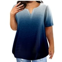 Гдфун Мода Плюс размер на жените случайни къс ръкав кръг врата градиент печат тениска с Джобове -- Дамски блузи дамски върхове
