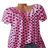 Тениска от тениска с къси ръкави с къса ръкав V летни върхове мода моден плаж пуловер розов 4xl