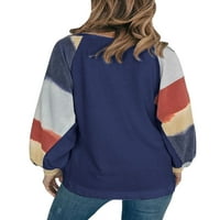 Telisoe жени Colorblock Crew Neck Raglan дълги ръкави пуловер Топ синьо L