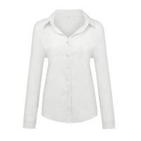 Wendunide качулки за жени модни женски разхлабени бельо бутон солидна ревера с дълги ръкави тениска блуза върхове женски тениски бели XXL