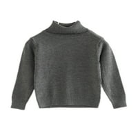 Avamo Toddler Casual High Neck Knit пуловери плетени сладки върхове Твърди цвят на открито пуловер сиво s