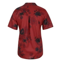 Тениски за жени мода плюс кратък печат лесен ръкав с размери на ризата топ блуза жени джобни блузи на жените дамски тениски Вино + L
