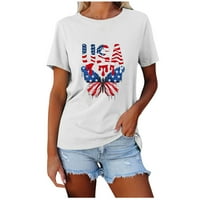 Aufmer Clearance Основни тийнейджъри за жени американска риза за знаме, пропуска пролет и летна небрежна тениска с кръгло деколте, отпечатана с къс ръкав отгоре в колежа