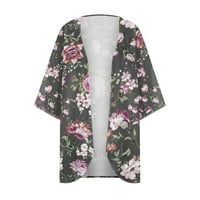 Лхед жилетки за жени клирънс флорален печат бутер ръкав кимоно хлабав шифон покриване на блуза върхове
