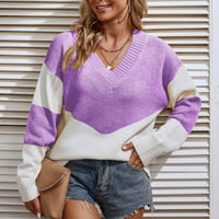 Апепал Дамски пуловери жилетка пуловери за жени Дамски Случайни Мода Дълъг ръкав плетене Контраст цвят пуловер Топ жени есен Пуловери лилав с