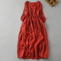 Ръкави рокля за жени Памук лен къс ръкав дълги рокли летни ежедневни Рус Флоу рокля Червено, ШЛ