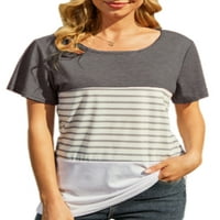 Тениски с къси ръкави с късо ръкав с хайт кръг за врата тройна цветна блок ивици ризи блуза